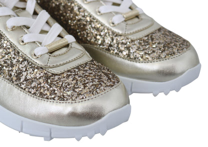 Jimmy Choo Antique Gold Glitter Leather Sneakers Jimmy Choo