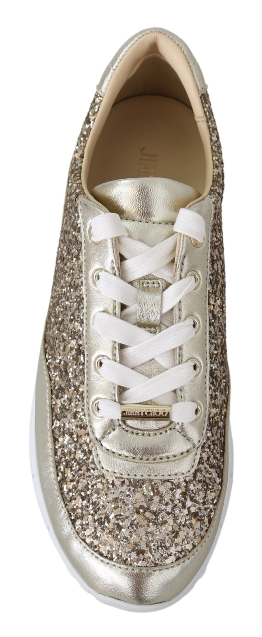 Jimmy Choo Antique Gold Glitter Leather Sneakers Jimmy Choo