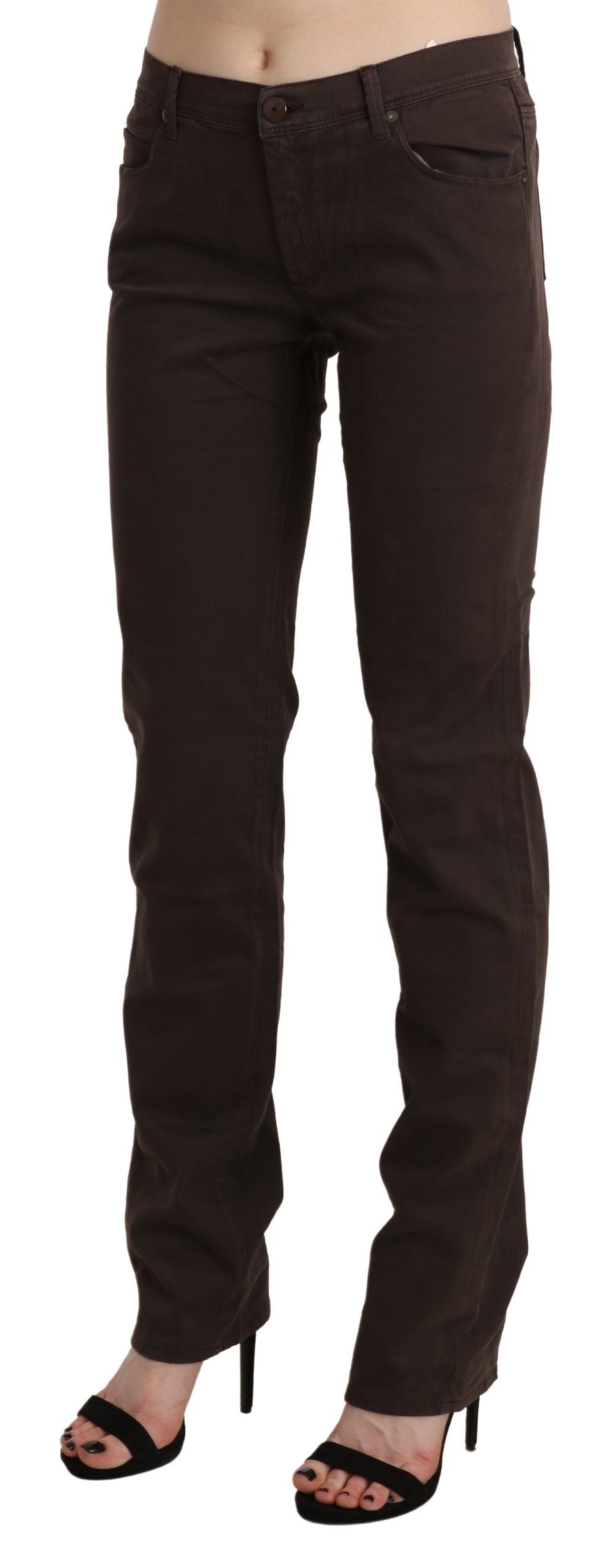 Ermanno Scervino Chic Brown Mid Waist Skinny Trousers Ermanno Scervino