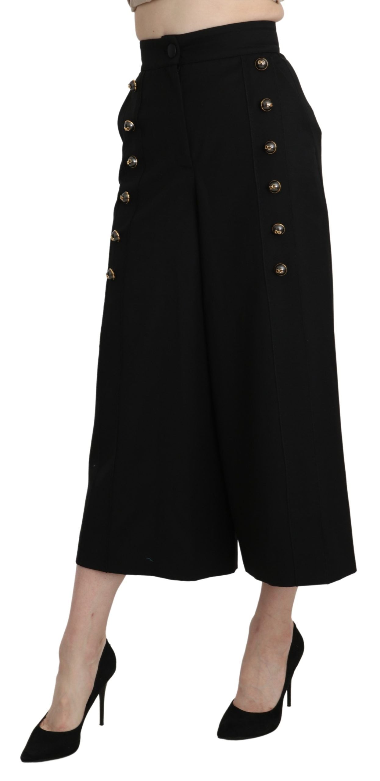 Dolce & Gabbana Elegant High Waist Wide Leg Virgin Wool Trousers Dolce & Gabbana