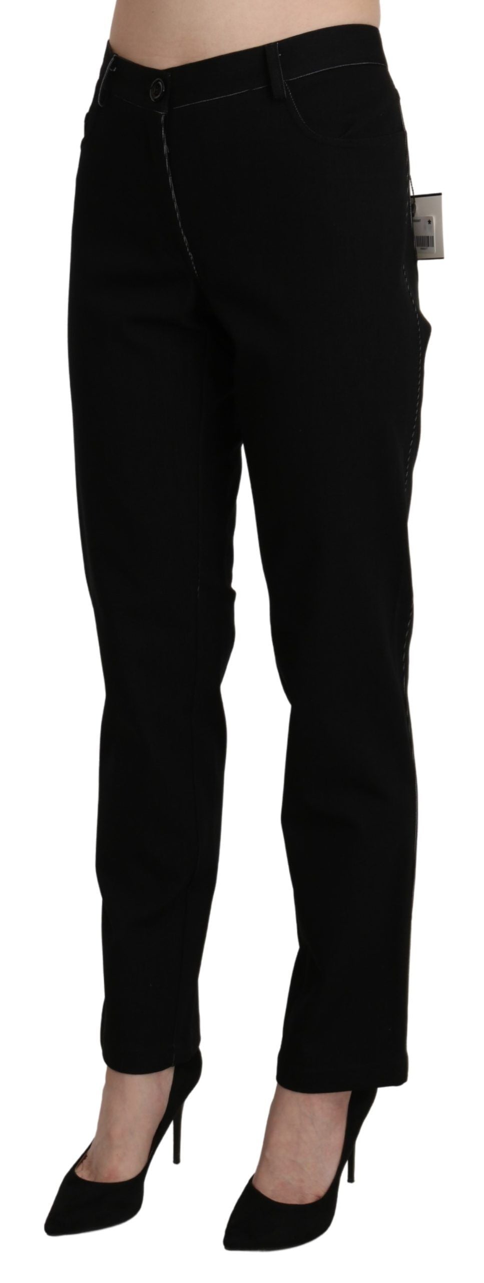 BENCIVENGA Elegant High Waist Straight Black Trousers BENCIVENGA