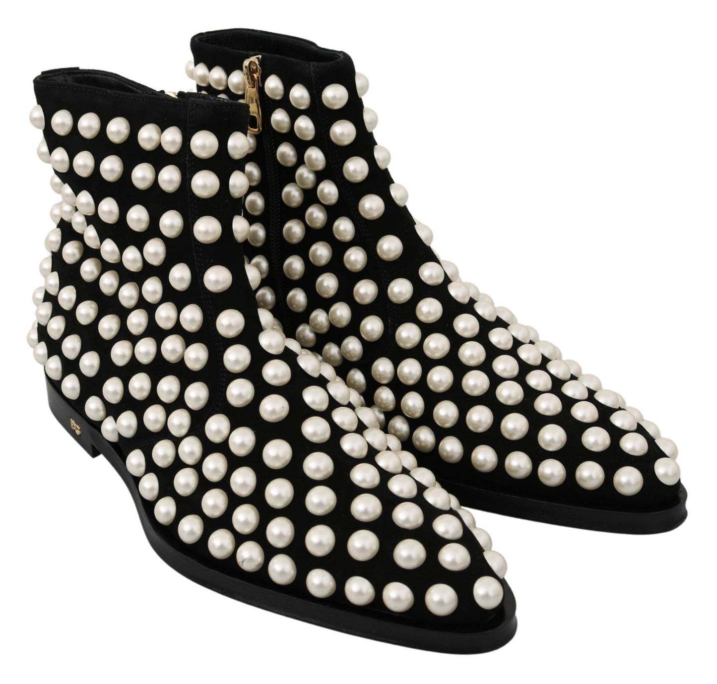 Dolce & Gabbana Chic Black Suede Ankle Boots with Pearls Dolce & Gabbana