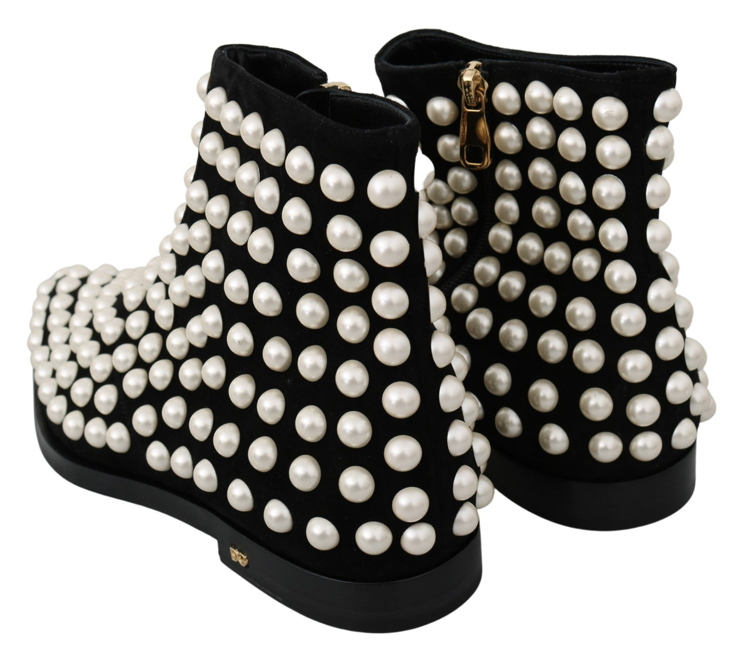 Dolce & Gabbana Chic Black Suede Ankle Boots with Pearls Dolce & Gabbana