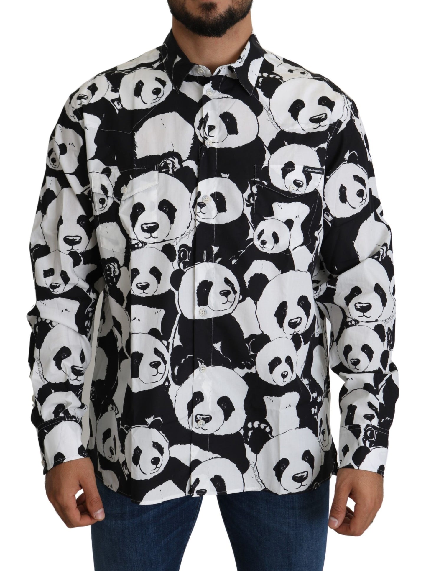 Dolce & Gabbana Panda Print Pure Cotton Shirt - Black White Dolce & Gabbana