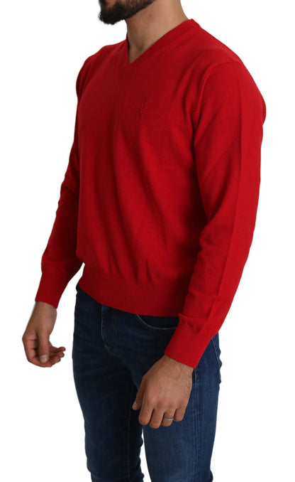 Billionaire Italian Couture Iconic Embroidered Red Wool Sweater Billionaire Italian Couture