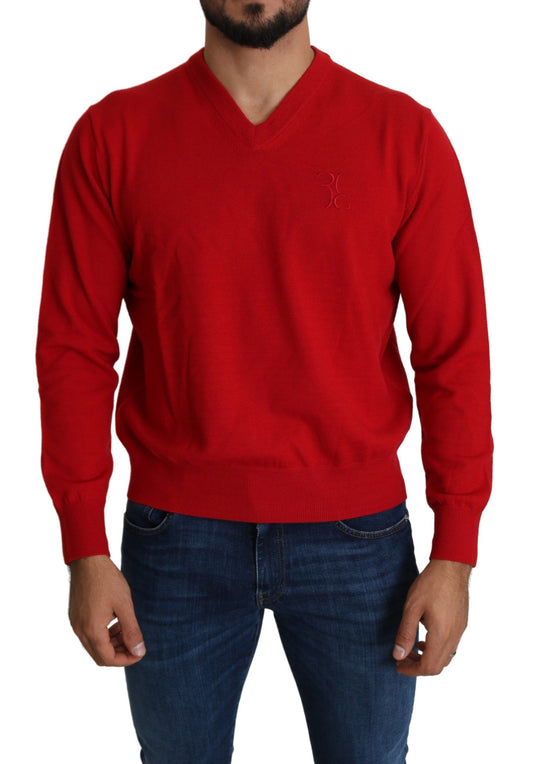 Billionaire Italian Couture Iconic Embroidered Red Wool Sweater Billionaire Italian Couture