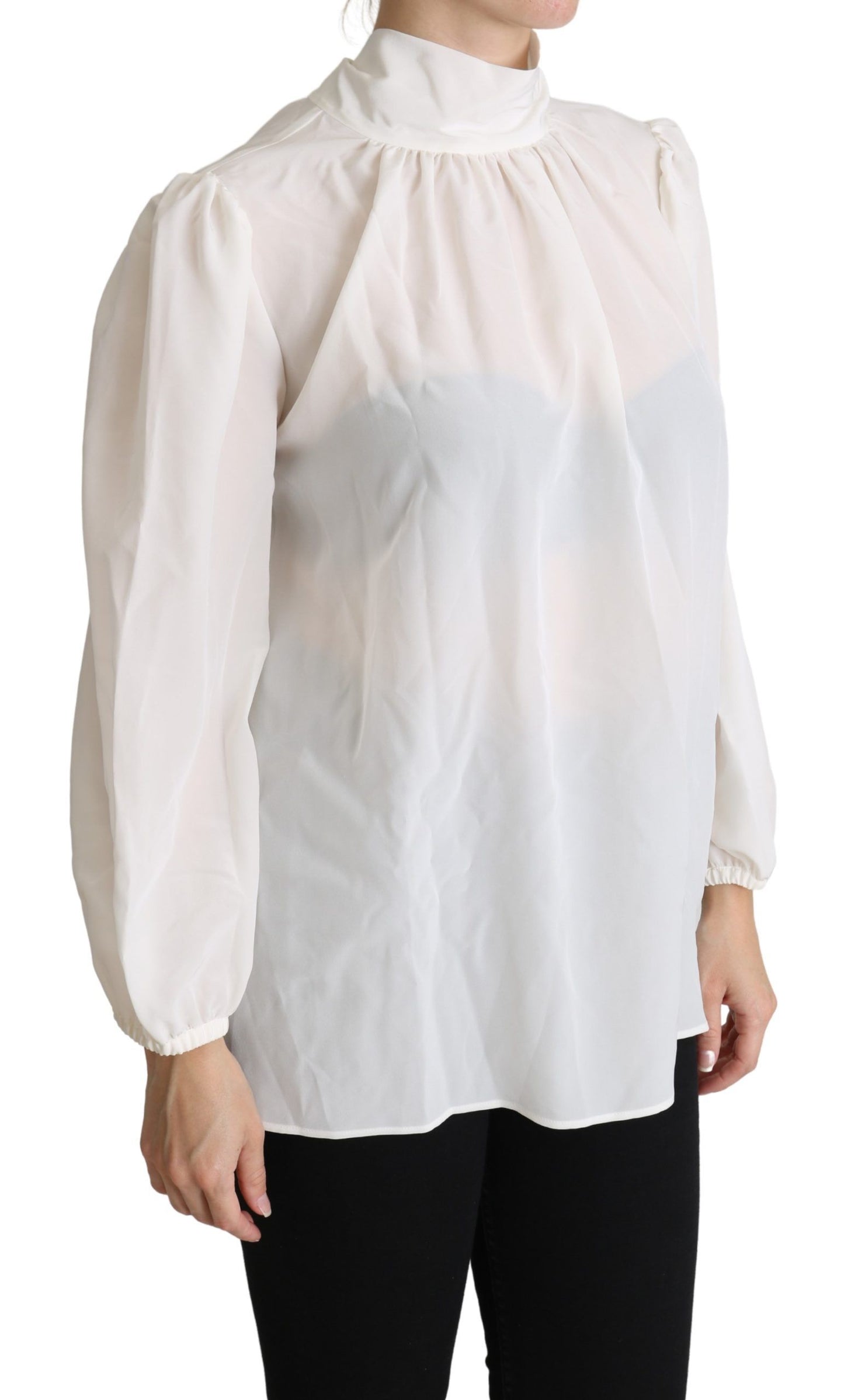 Dolce & Gabbana Elegant White Silk Pussy Bow Blouse Dolce & Gabbana