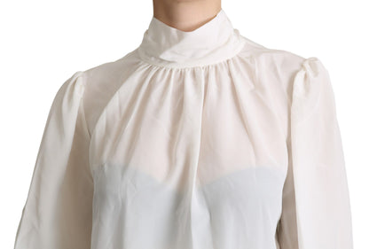 Dolce & Gabbana Elegant White Silk Pussy Bow Blouse Dolce & Gabbana