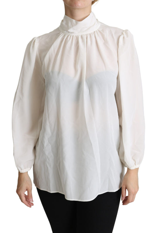 Dolce & Gabbana Elegant White Silk Pussy Bow Blouse Dolce & Gabbana