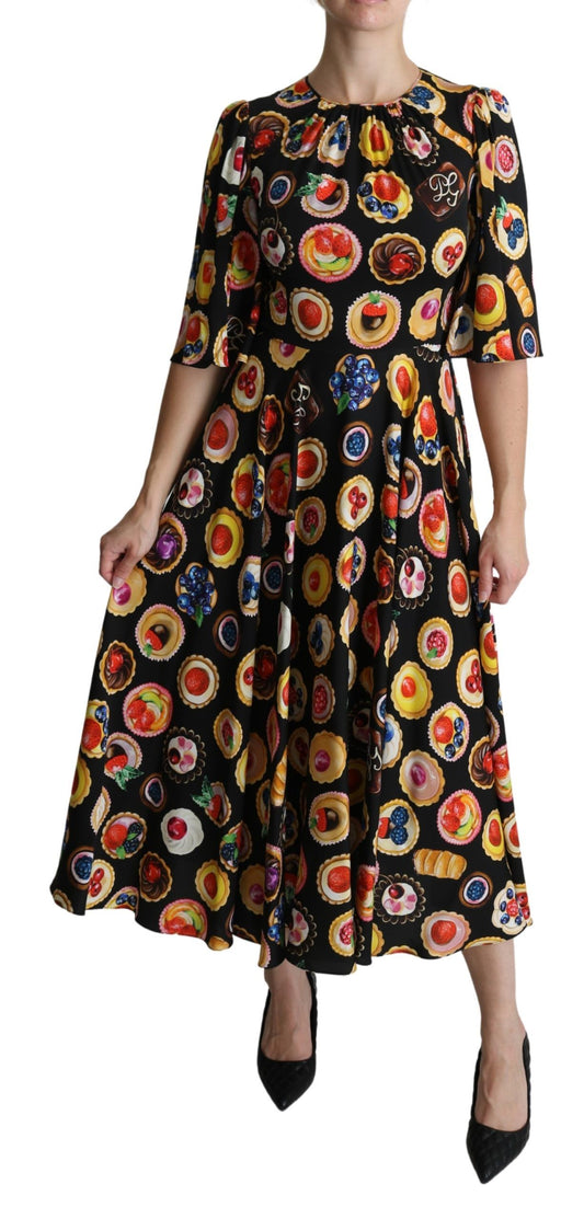 Dolce & Gabbana Chic Multicolor Maxi Desserts Print Dress Dolce & Gabbana