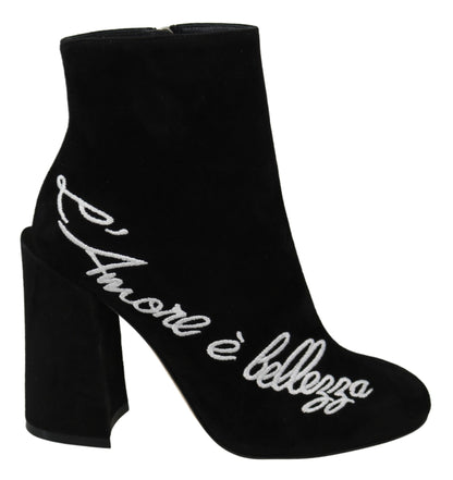 Dolce & Gabbana Embroidered Ankle Boots in Lambskin Suede Dolce & Gabbana