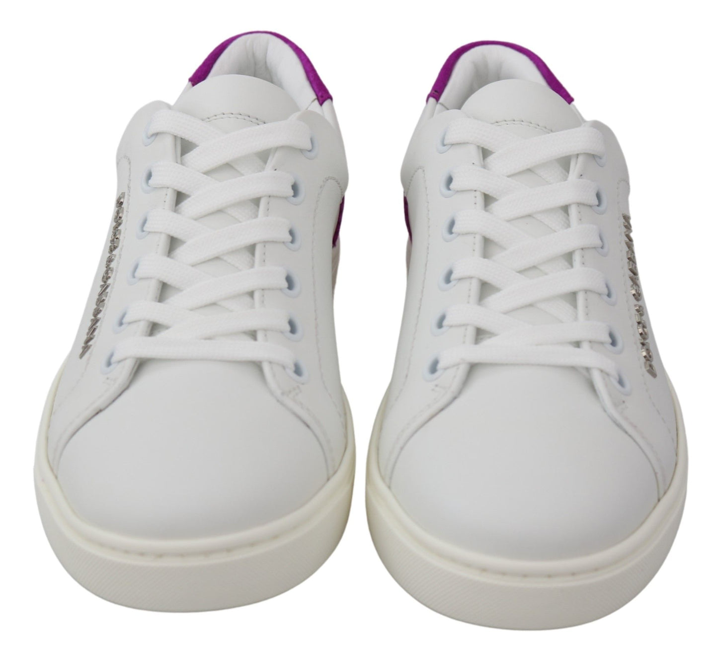 Dolce & Gabbana Chic White Leather Sneakers with Purple Accents Dolce & Gabbana