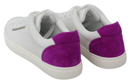 Dolce & Gabbana Chic White Leather Sneakers with Purple Accents Dolce & Gabbana