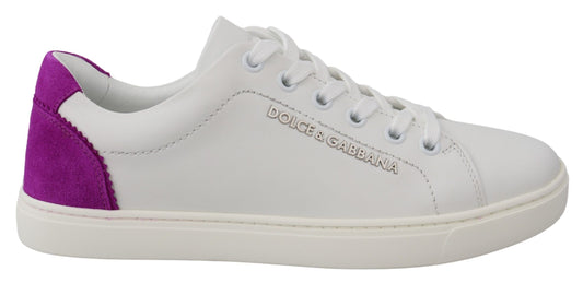 Dolce & Gabbana Chic White Leather Sneakers with Purple Accents Dolce & Gabbana