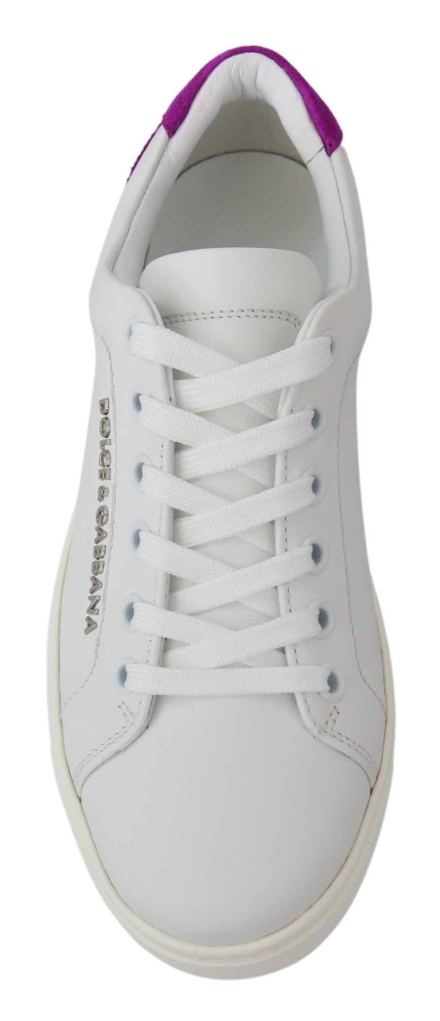 Dolce & Gabbana Chic White Leather Sneakers with Purple Accents Dolce & Gabbana