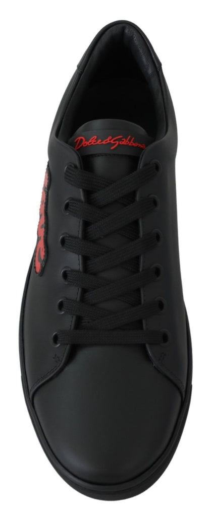 Dolce & Gabbana Elegant Leather Sneakers with Red Accents Dolce & Gabbana