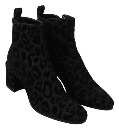 Dolce & Gabbana Elegant Black Leopard Print Short Boots Dolce & Gabbana