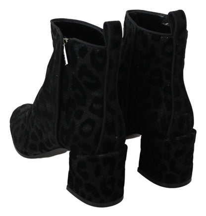 Dolce & Gabbana Elegant Black Leopard Print Short Boots Dolce & Gabbana