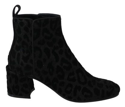 Dolce & Gabbana Elegant Black Leopard Print Short Boots Dolce & Gabbana