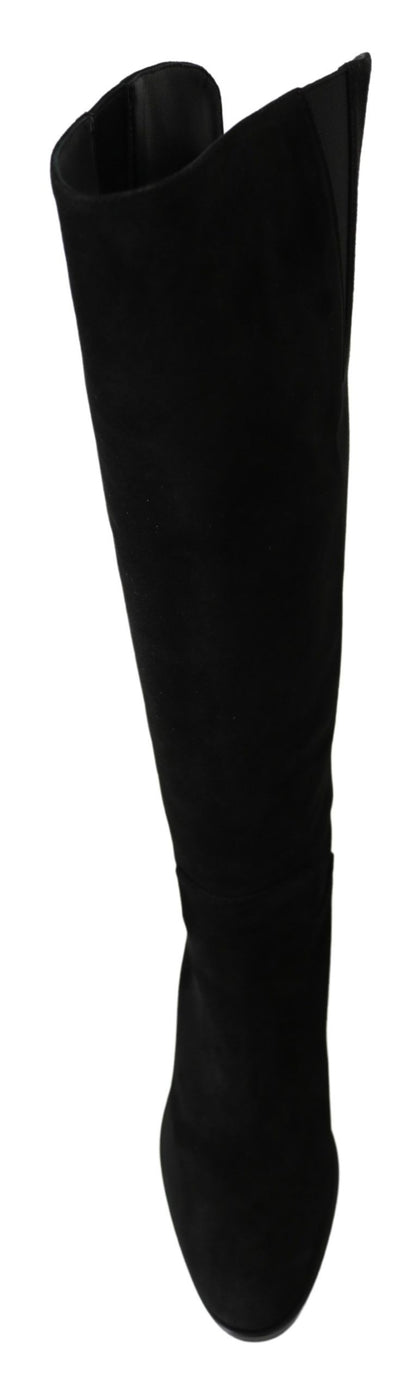 Dolce & Gabbana Elegant Black Suede Knee High Boots Dolce & Gabbana