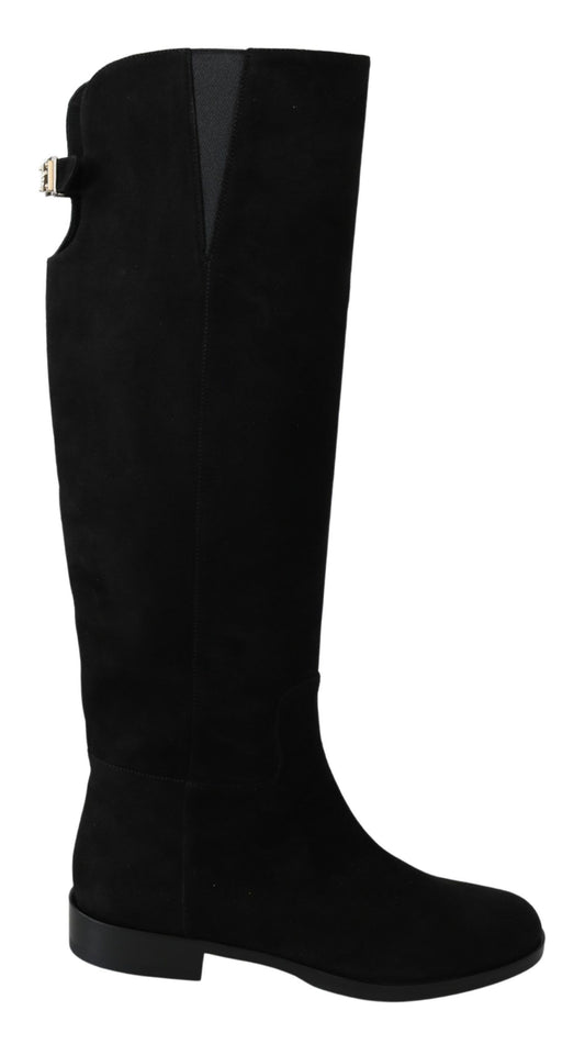 Dolce & Gabbana Elegant Black Suede Knee High Boots Dolce & Gabbana