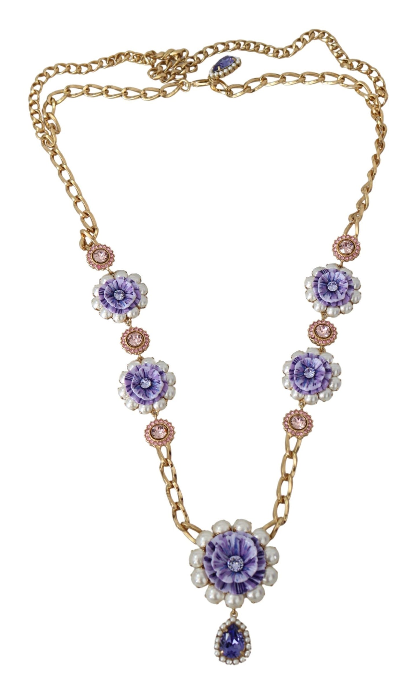 Dolce & Gabbana Elegant Gold-Tone Charm Necklace with Floral Motif Dolce & Gabbana