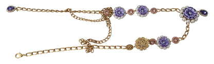 Dolce & Gabbana Elegant Gold-Tone Charm Necklace with Floral Motif Dolce & Gabbana