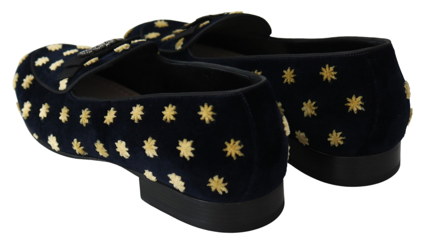 Dolce & Gabbana Elegant Velvet Crown Embroidery Loafers Dolce & Gabbana