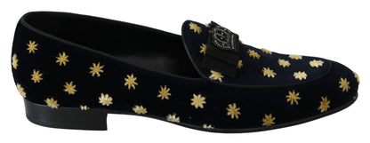 Dolce & Gabbana Elegant Velvet Crown Embroidery Loafers Dolce & Gabbana