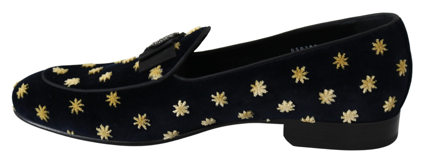 Dolce & Gabbana Elegant Velvet Crown Embroidery Loafers Dolce & Gabbana