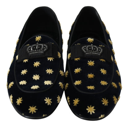 Dolce & Gabbana Elegant Velvet Crown Embroidery Loafers Dolce & Gabbana