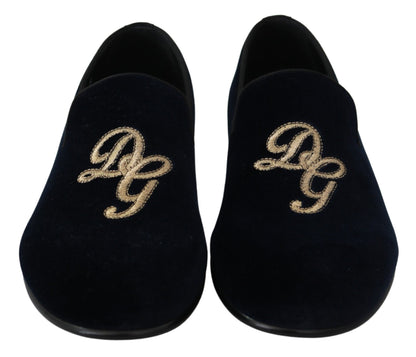 Dolce & Gabbana Elegant Blue Embroidered Loafers Dolce & Gabbana