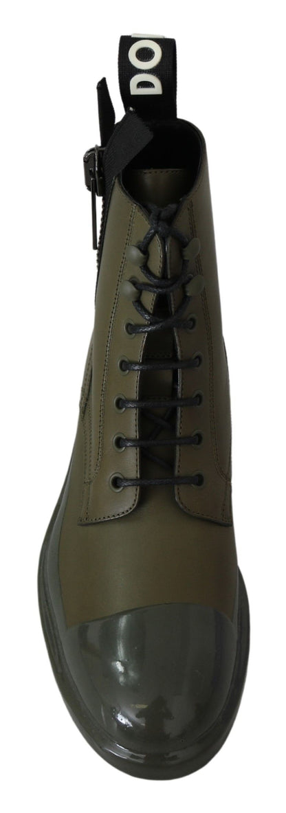 Dolce & Gabbana Chic Military Green Leather Ankle Boots Dolce & Gabbana