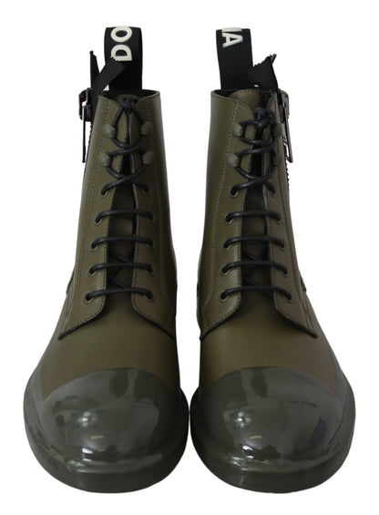 Dolce & Gabbana Chic Military Green Leather Ankle Boots Dolce & Gabbana