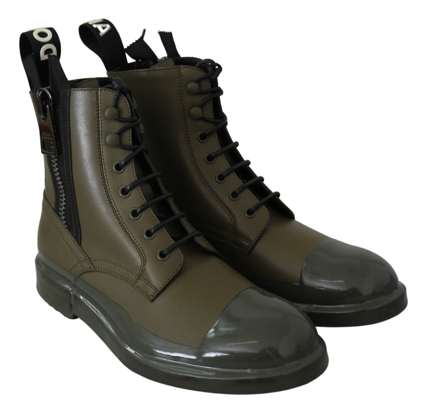 Dolce & Gabbana Chic Military Green Leather Ankle Boots Dolce & Gabbana