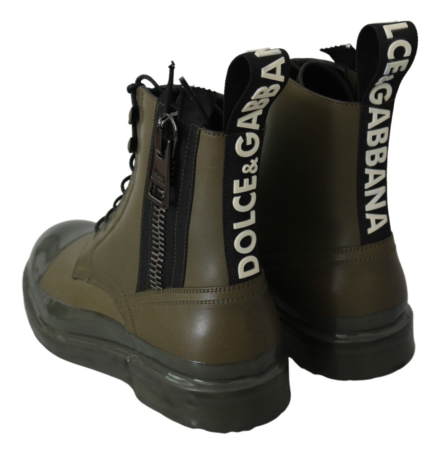 Dolce & Gabbana Chic Military Green Leather Ankle Boots Dolce & Gabbana