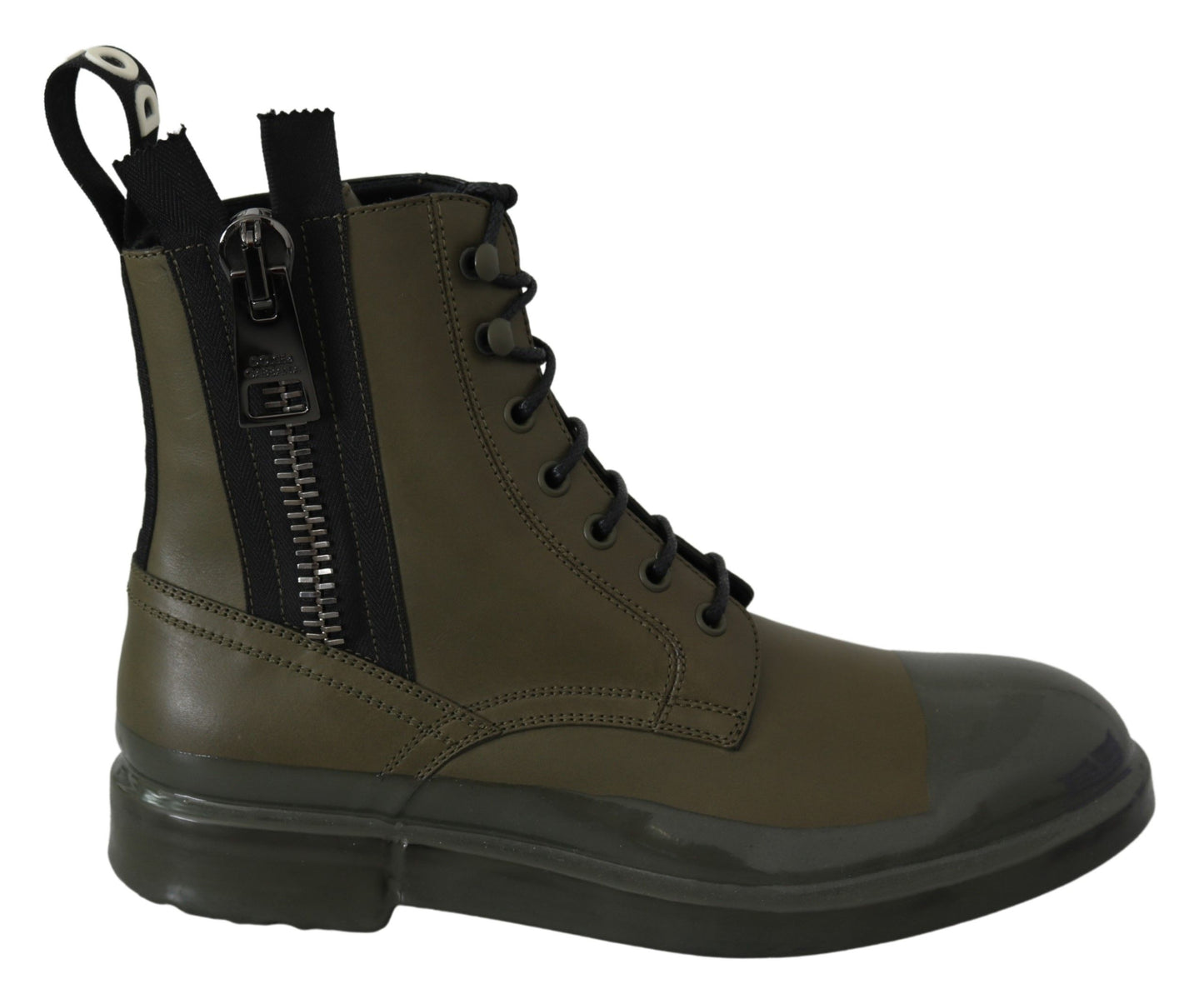 Dolce & Gabbana Chic Military Green Leather Ankle Boots Dolce & Gabbana