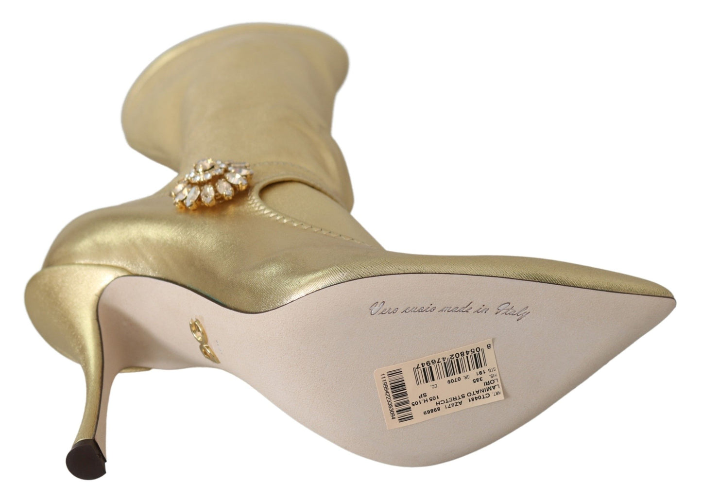 Dolce & Gabbana Elegant Gold Ankle Boots Socks with Rhinestones Dolce & Gabbana