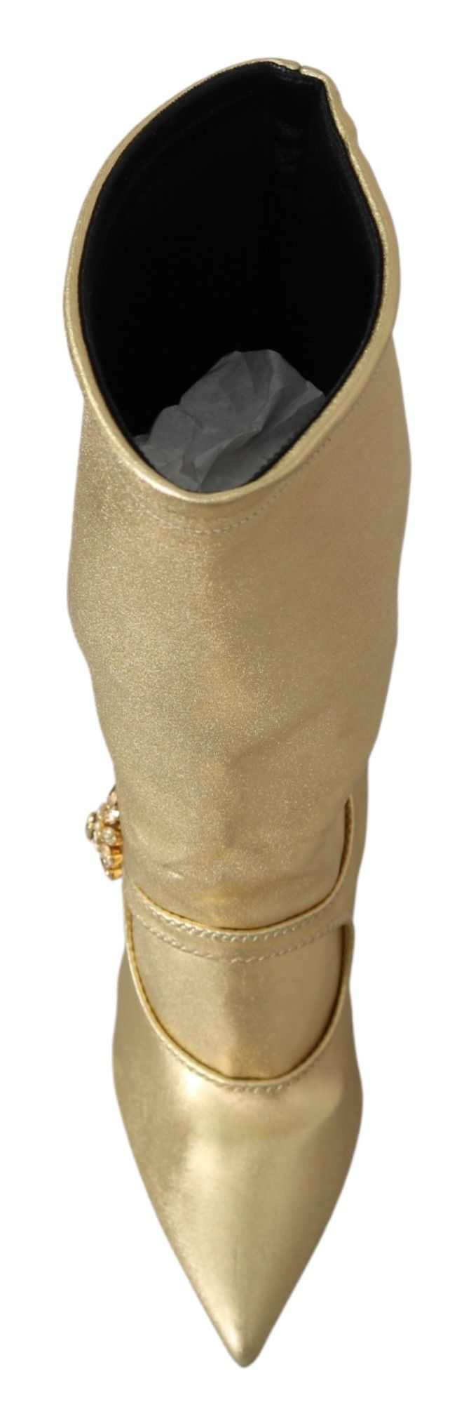 Dolce & Gabbana Elegant Gold Ankle Boots Socks with Rhinestones Dolce & Gabbana