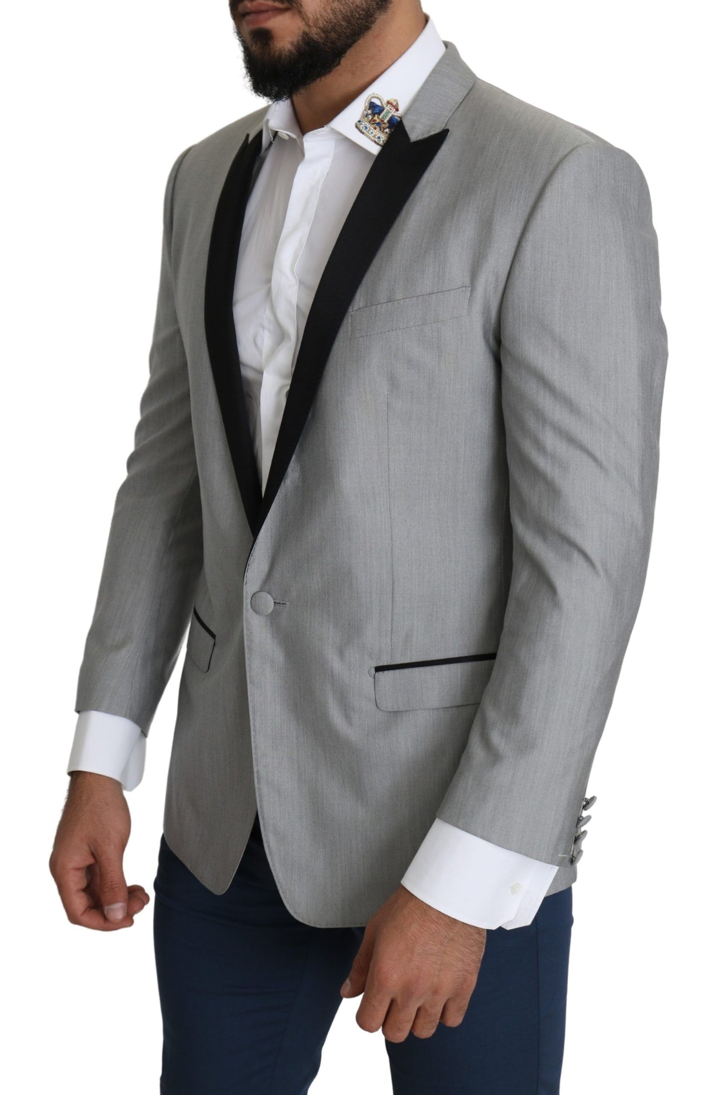 Dolce & Gabbana Elegant Silk Blend Light Gray Blazer Dolce & Gabbana