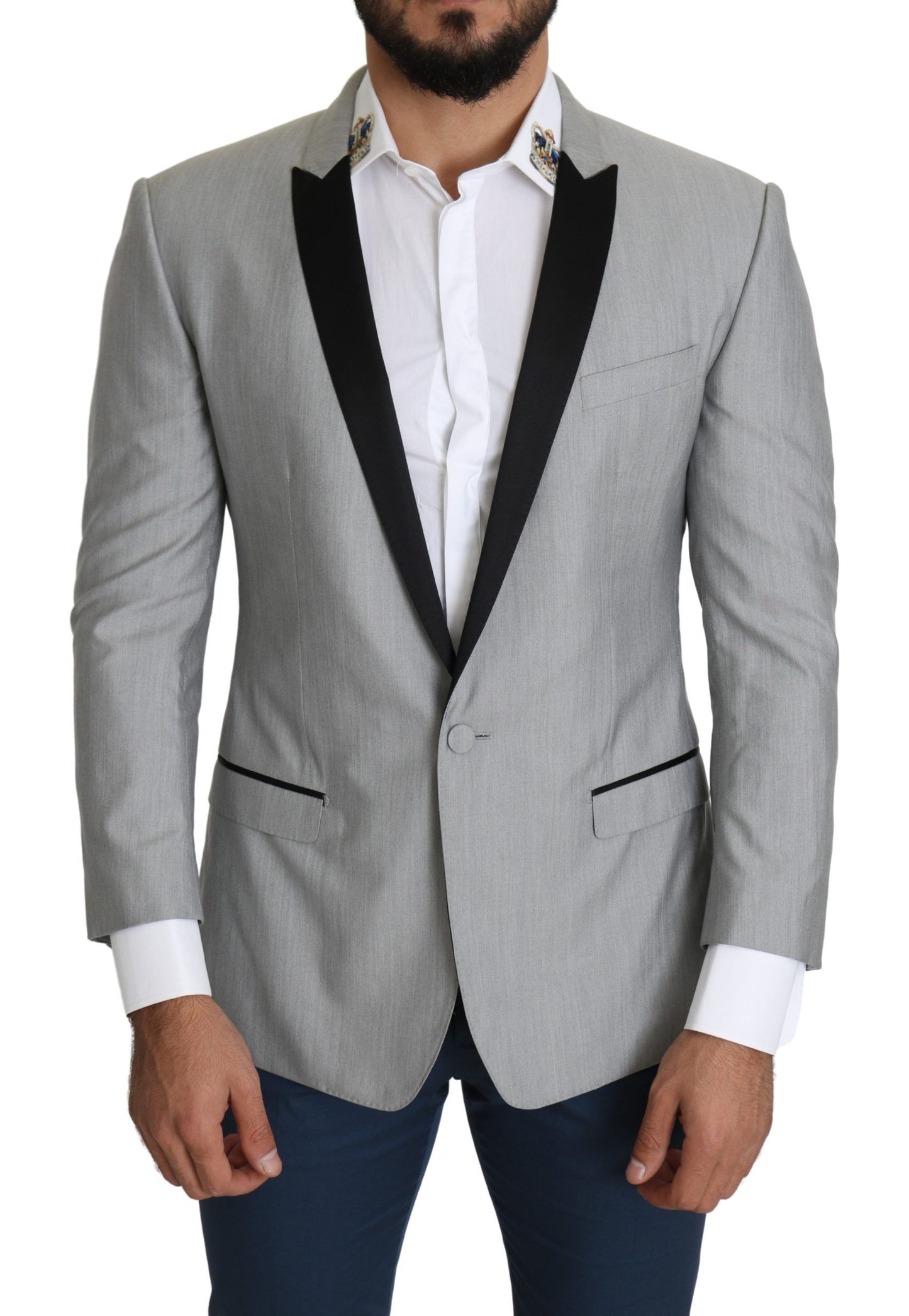 Dolce & Gabbana Elegant Silk Blend Light Gray Blazer Dolce & Gabbana