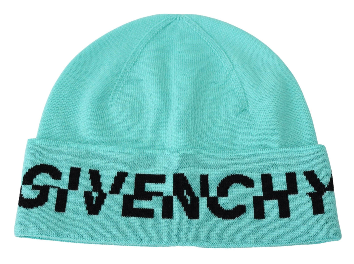 Givenchy Aquamarine Green Wool Beanie with Signature Logo Givenchy