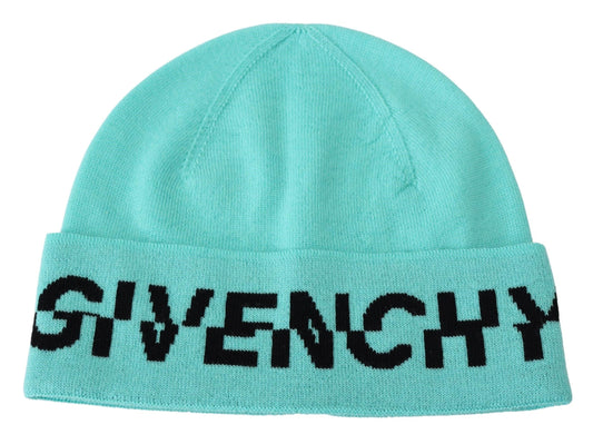 Givenchy Aquamarine Green Wool Beanie with Signature Logo Givenchy