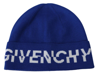 Givenchy Chic Unisex Cobalt Wool Beanie with Logo Detail Givenchy