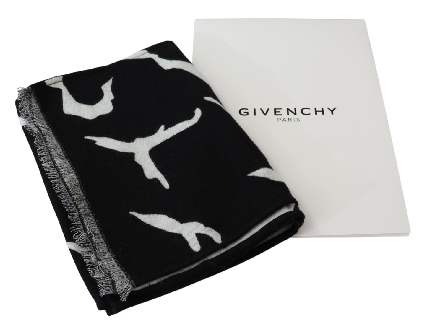 Givenchy Elegant Unisex Wool-Silk Scarf in Black & White Givenchy