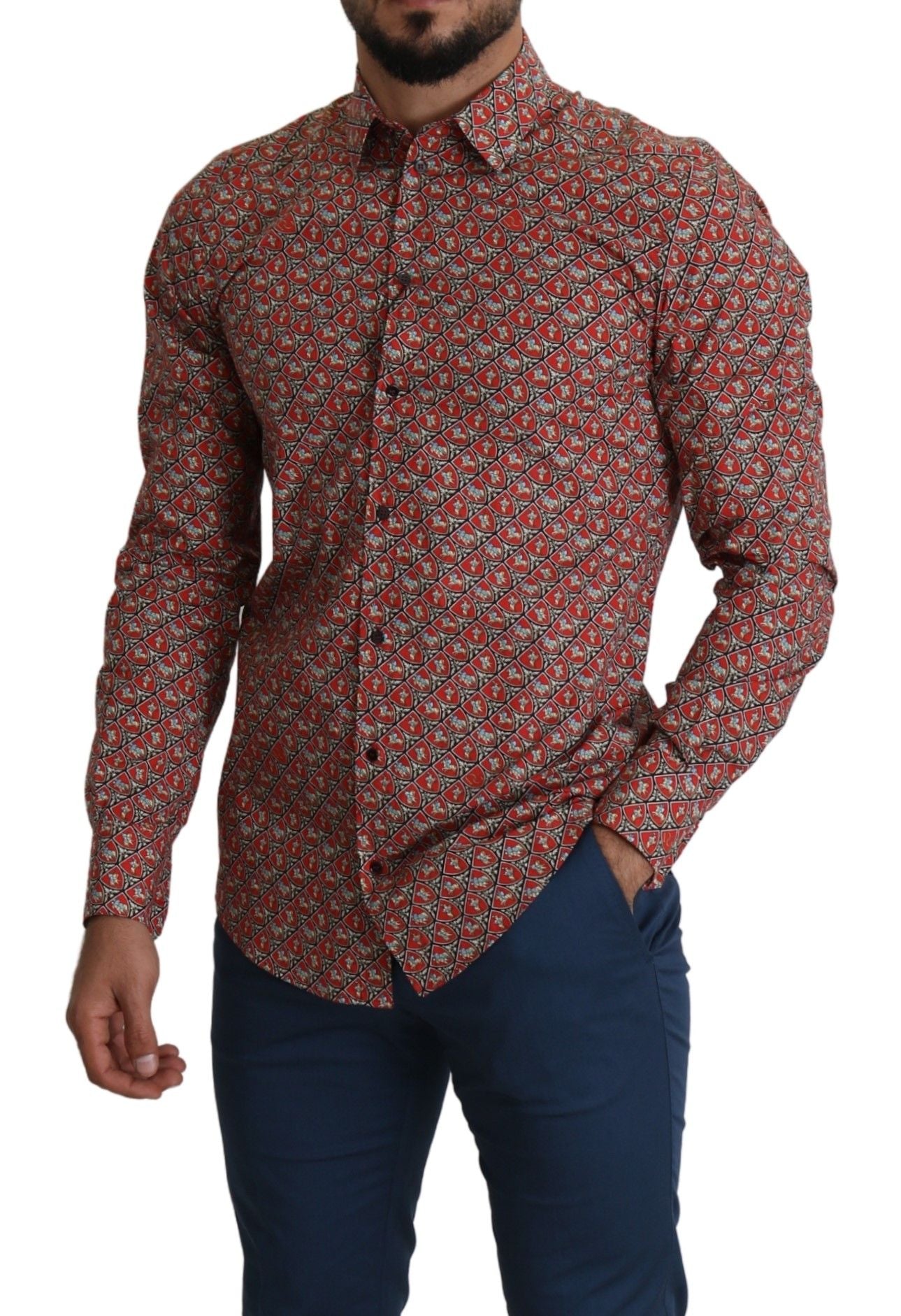 Dolce & Gabbana Elegant Red Martini Fit Cotton Shirt Dolce & Gabbana