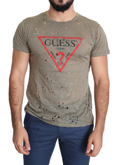 Guess Chic Brown Cotton Stretch Tee Guess