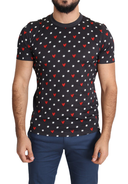 Dolce & Gabbana Chic Gray Cotton T-Shirt with Heart Prints Dolce & Gabbana