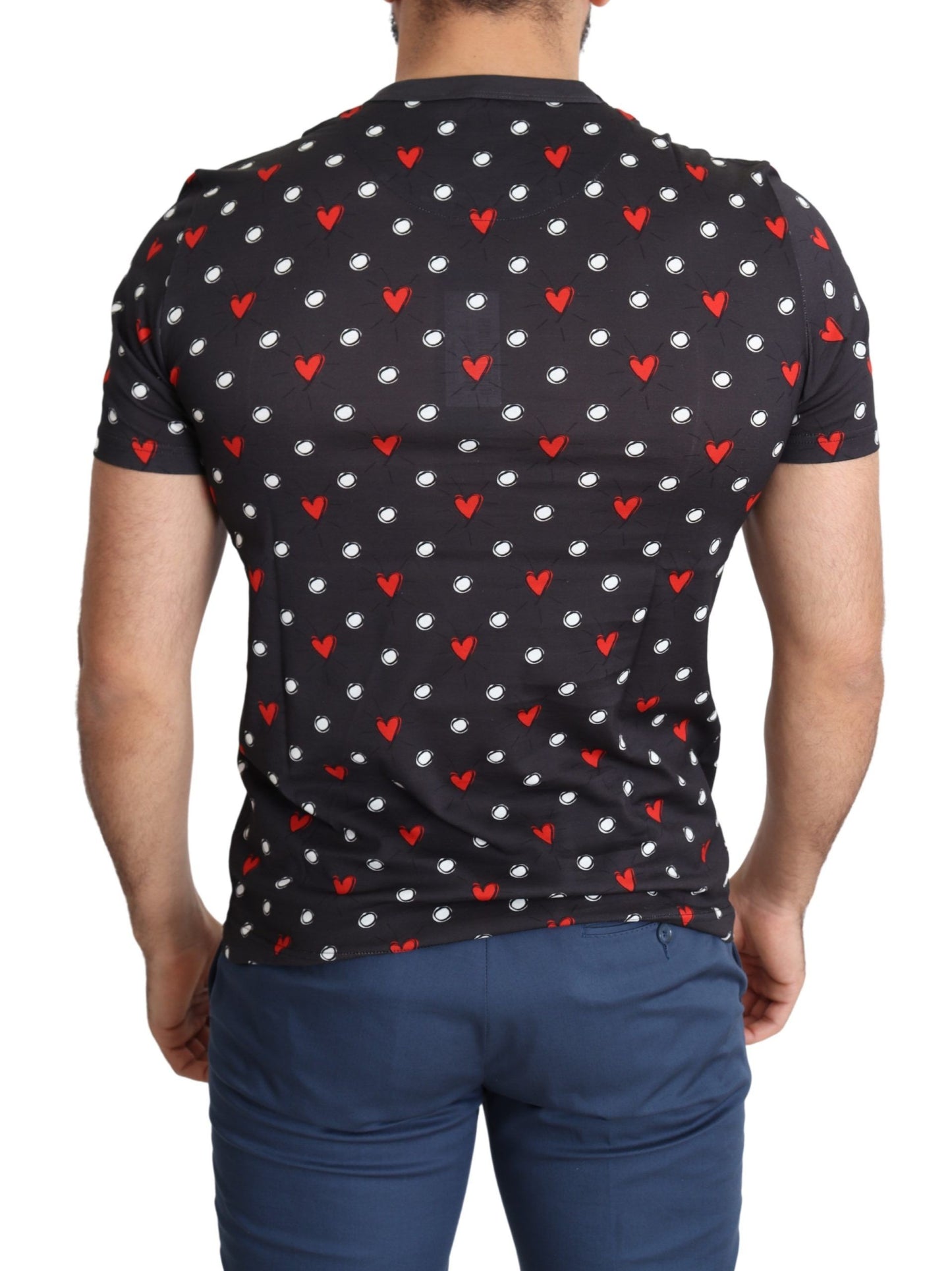 Dolce & Gabbana Chic Gray Cotton T-Shirt with Heart Prints Dolce & Gabbana