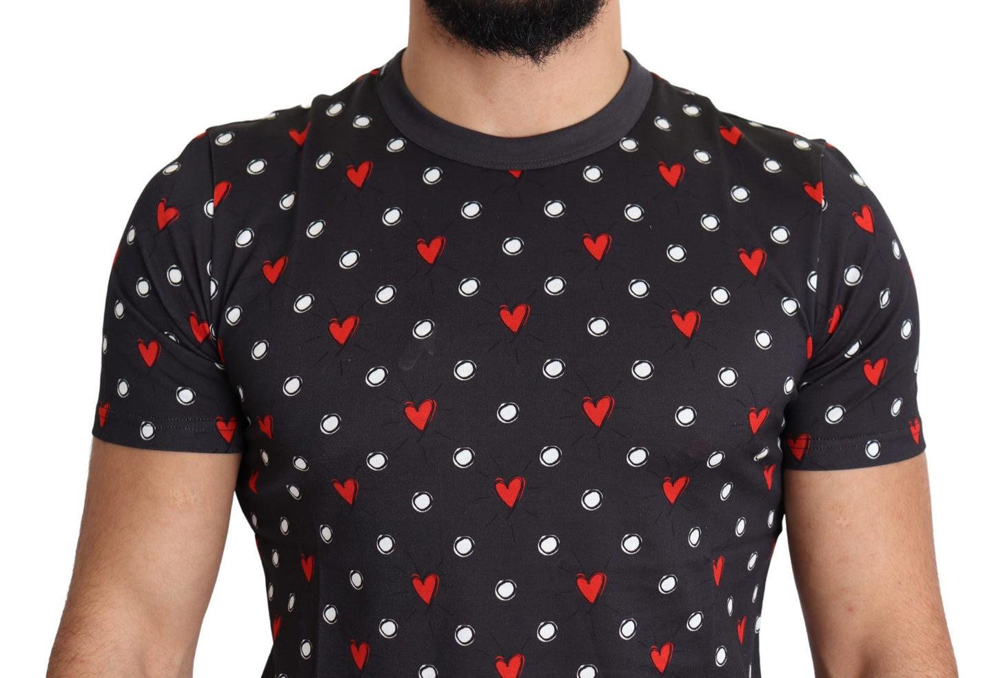 Dolce & Gabbana Chic Gray Cotton T-Shirt with Heart Prints Dolce & Gabbana